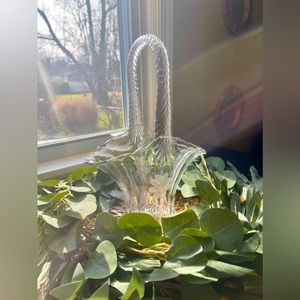 Vintage Glass Basket Duncan & Miller With Elegant Etched Cornflowers, Large